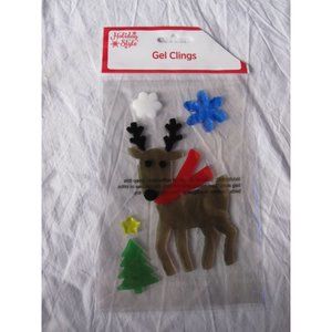 NEW Christmas Tree Winter Reindeer Scarf Cute window Gel Clings 10 pc Decoration